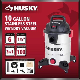 Husky 10 Gal. Stainless Steel WetDry Vac with Filter Hose and Accessories AT18503-10C