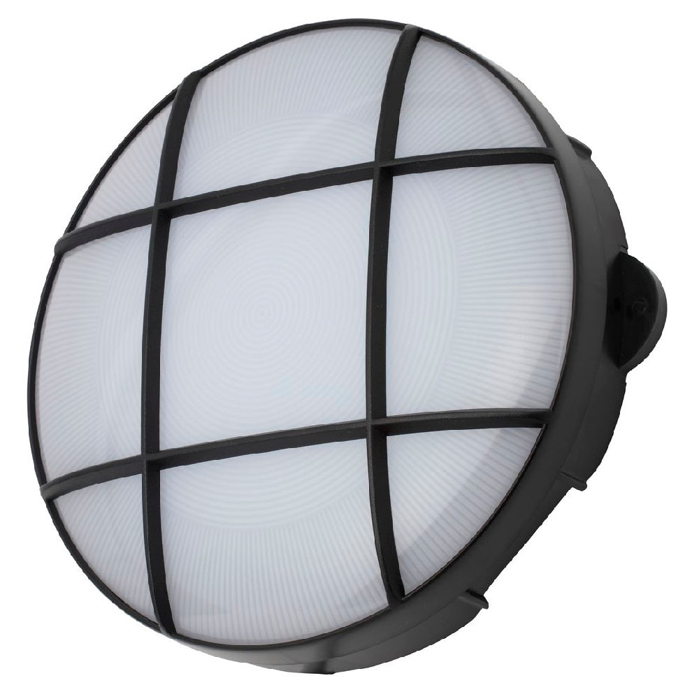 Britalia BRCZ-34025-BLK LED Black & White Diffuser Outdoor Round Grille Bulkhead Wall Light 19.5cm