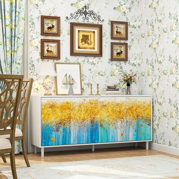 Sideboard Paint Cabinet Console Table Accent Cabinet Landscape Forest