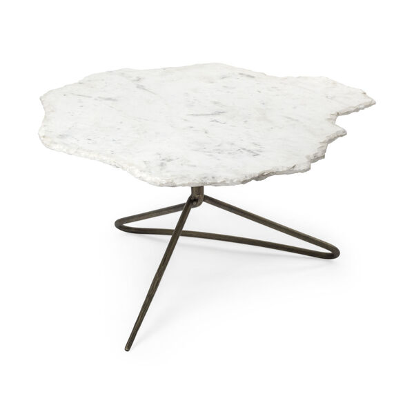 Pinera I Gold and White Irregular Marble Top Coffee Table