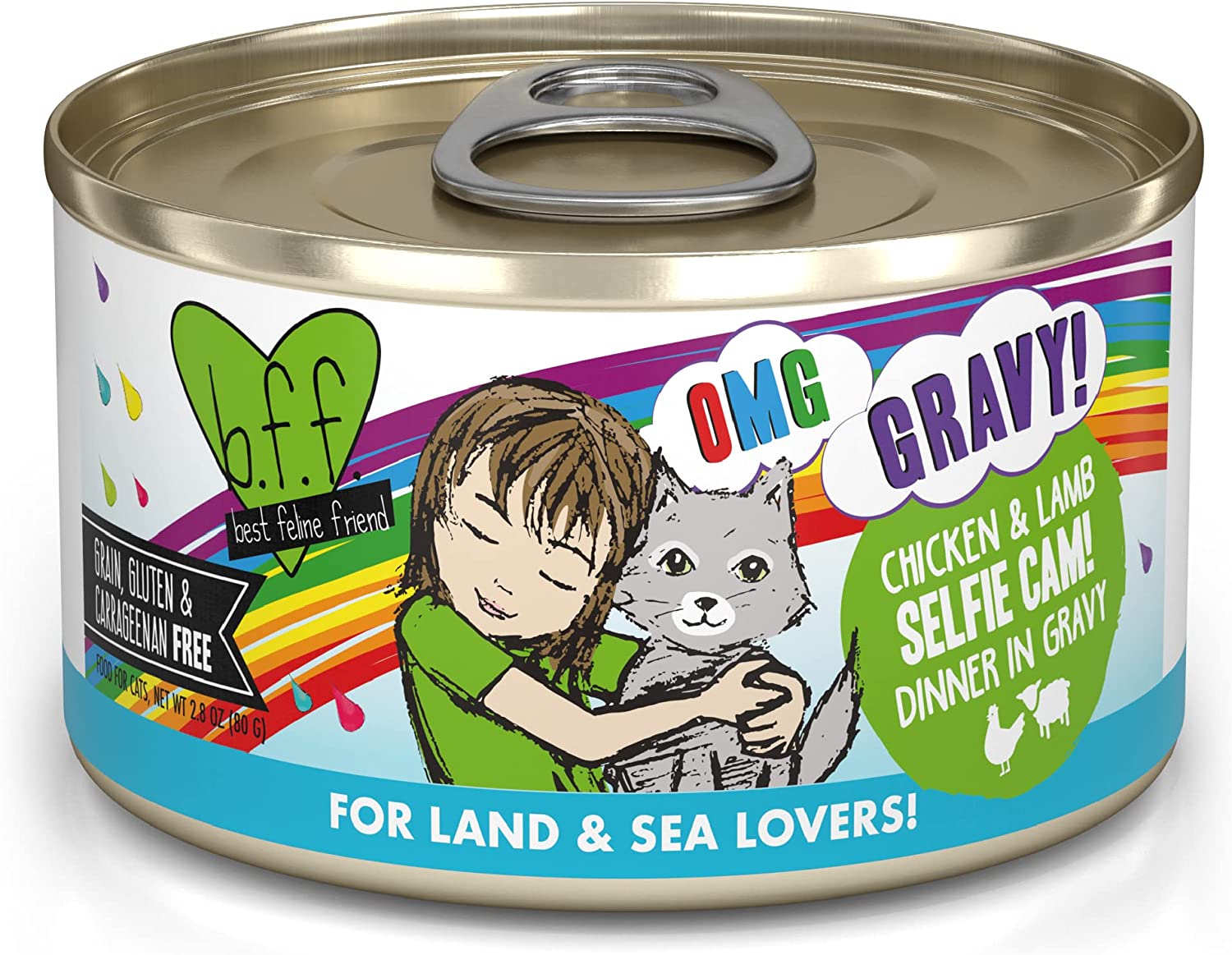 Weruva B.F.F. OMG - Best Feline Friend Oh My Gravy!， Selfie Cam! with Chicken and Lamb in Gravy Cat Food， 2.8-Ounce Can (Pack of 12)