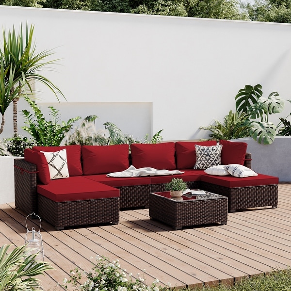 UPHA 6Person Outdoor Furniture Set Patio Wicker Conversation Set with Coffee Table and Cushions