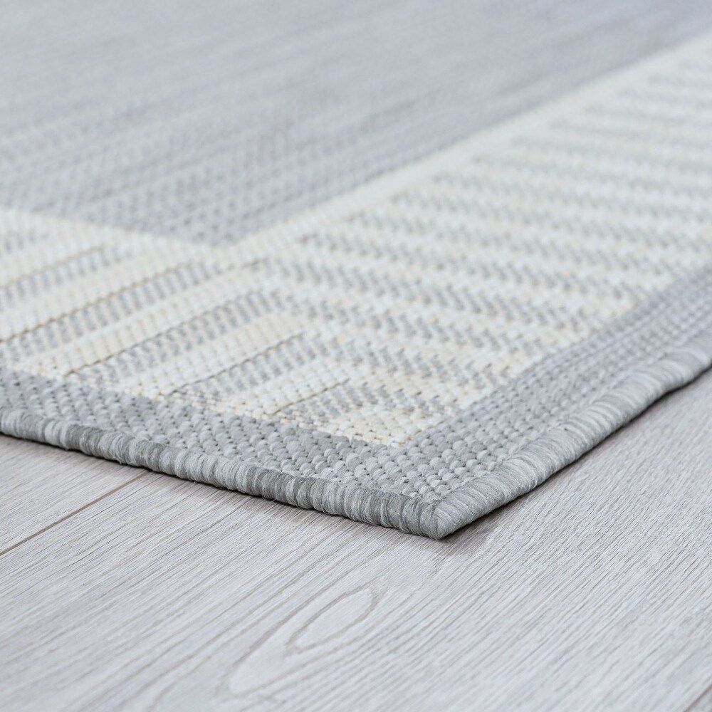 Exo Coastal Striped Border Indoor/ Outdoor Area Rug