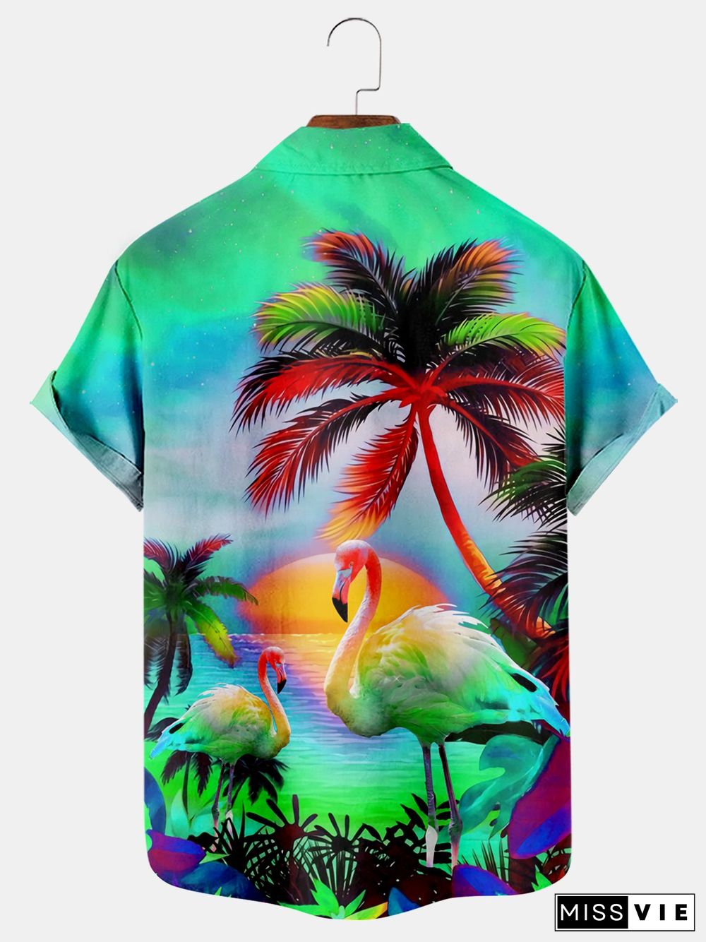 Coconuts And Flamingos Casual Loose Men's Plus Size Short-Sleeved Shirt