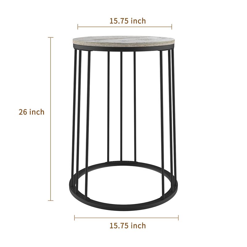 Frana Multi-Purpose Round Side Table with Black Metal Frame and Adjustable Foot Pads