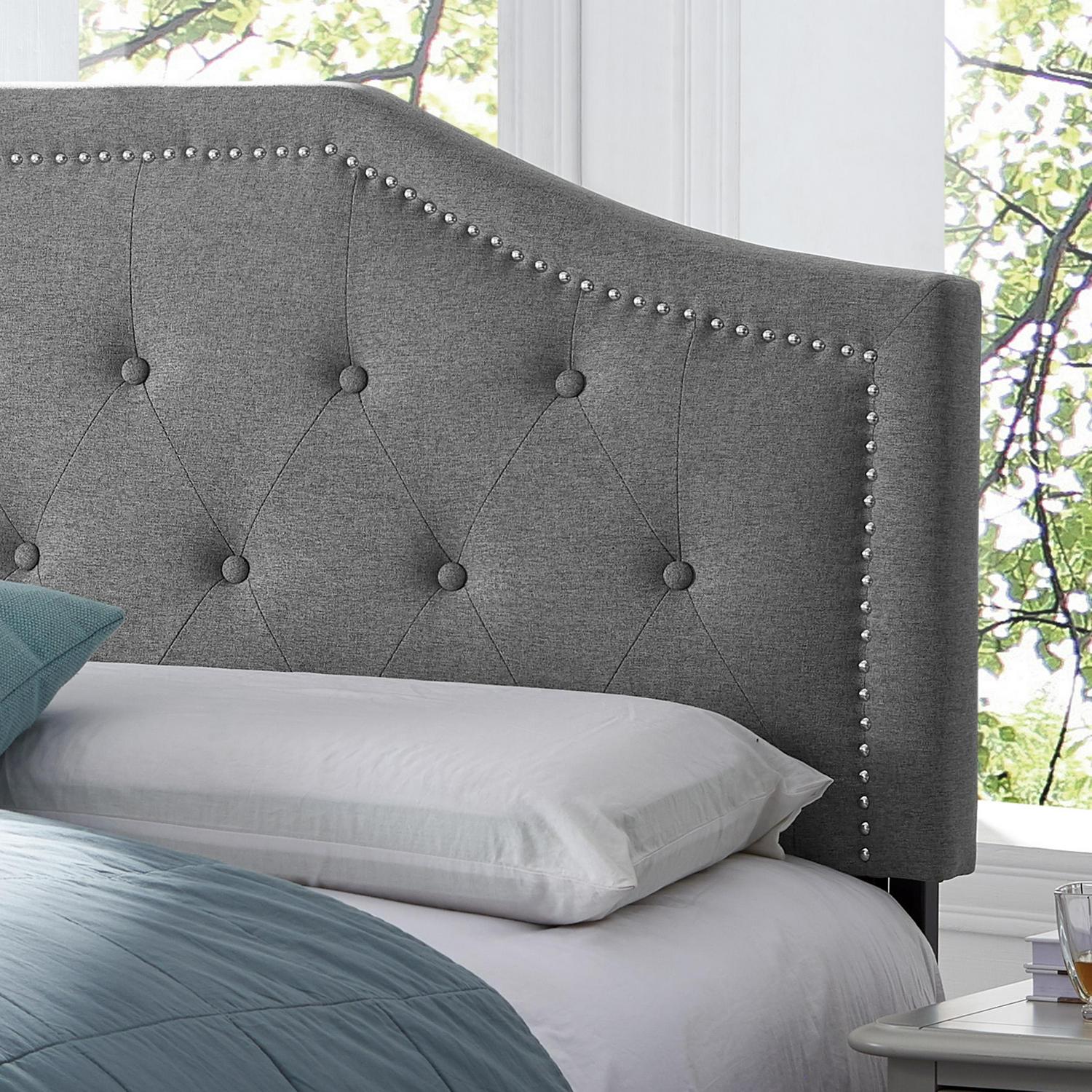 Noble House Rigley Contemporary Fabric Upholstered Queen/Full Headboard， Charcoal Gray and Black