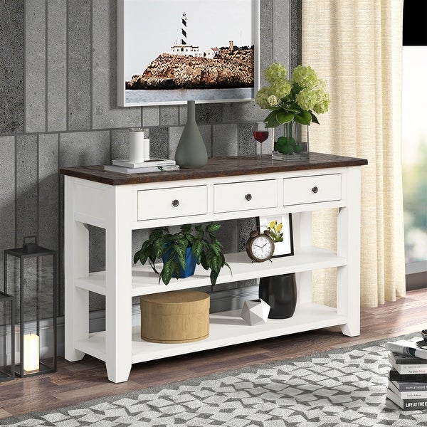 Side Table Console Table， Sofa Side Table with 3 Drawers and 2 Shelves