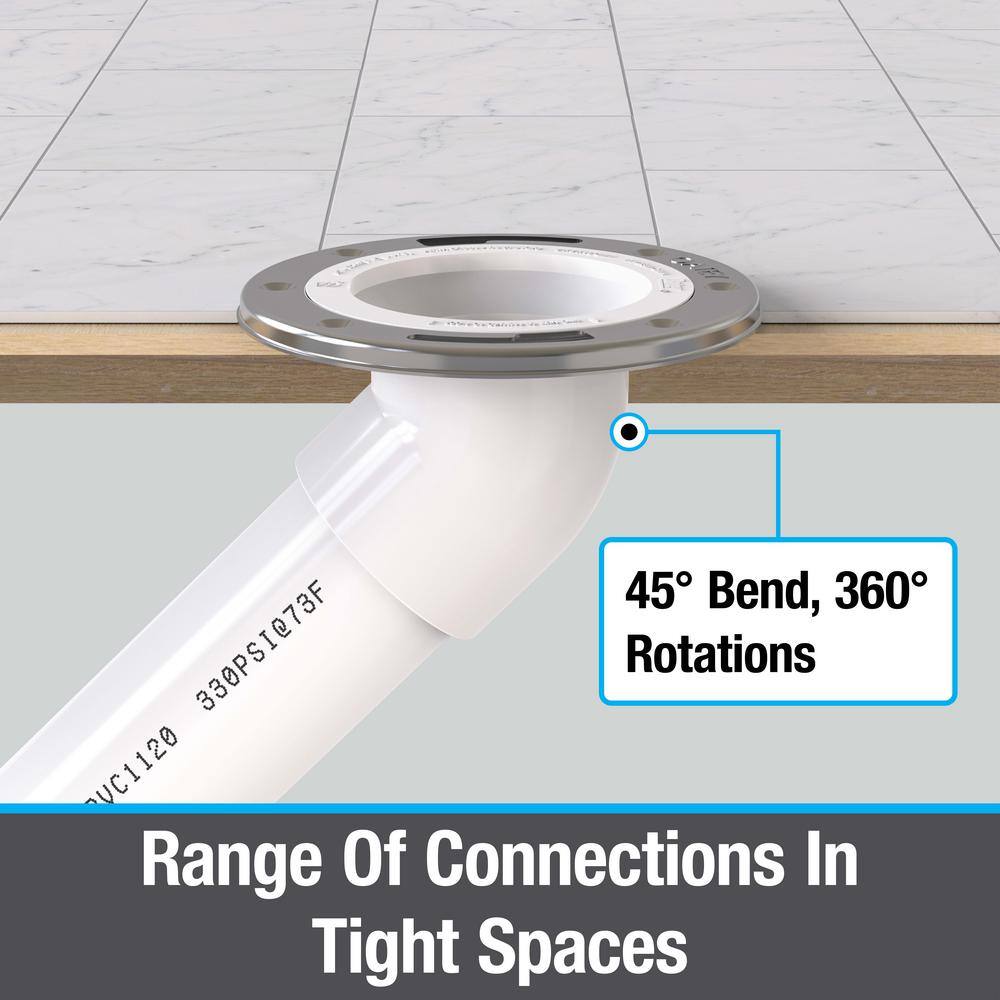 Oatey 3 in. PVC Open Spigot Toilet Flange with 45 Deg. Angle and Stainless Steel Ring 436652