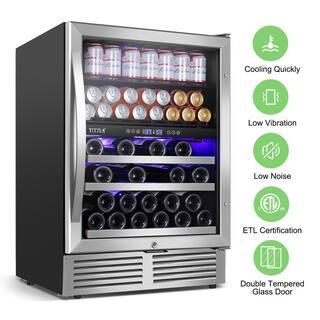 TITTLA 23.47 in. Dual Zone 29-Wine Bottles  90-Cans Beverage  Wine Cooler in Silver Reversible Door Hinge Interior Blue LED KMYC150-2