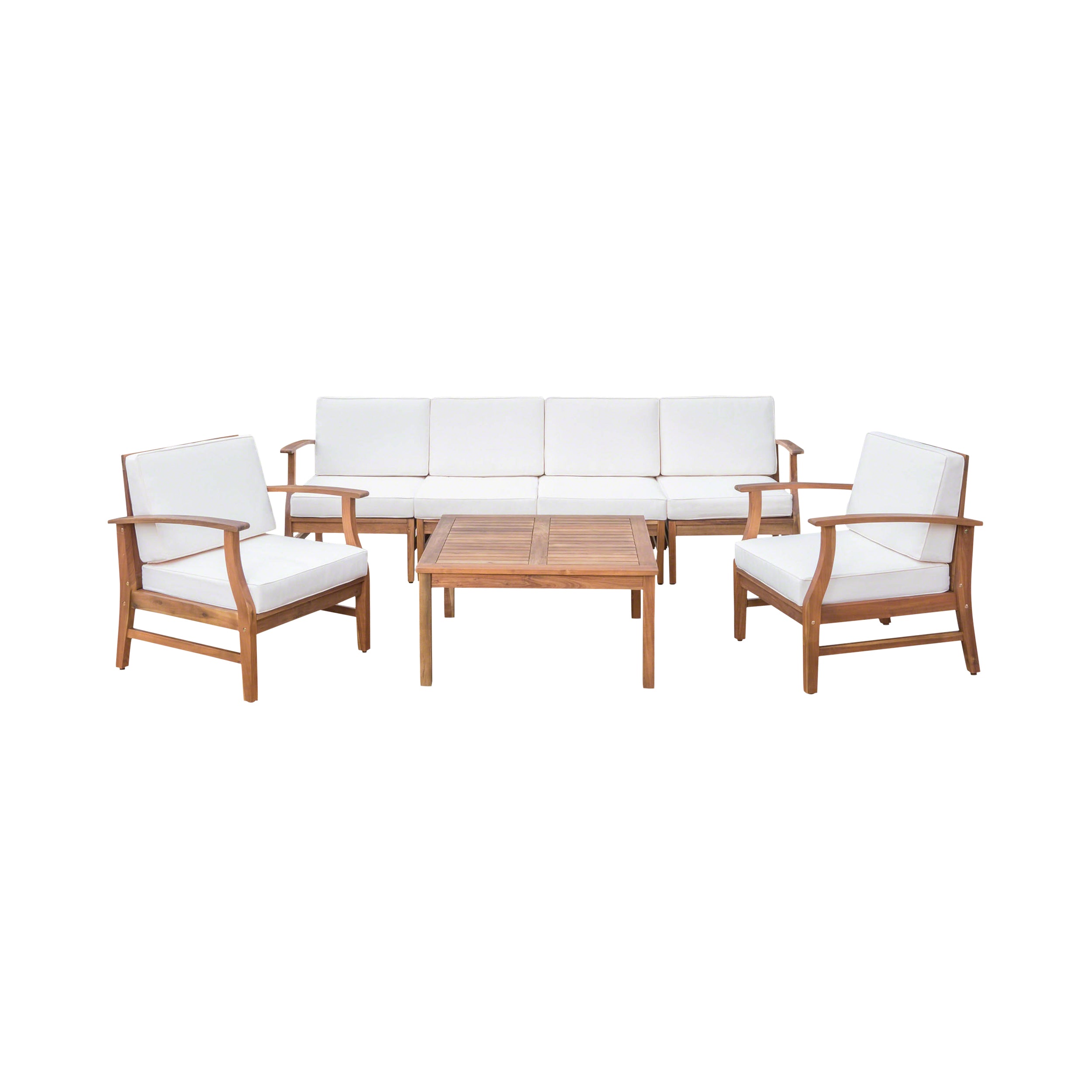 Scarlett Outdoor 6 Seat Teak Finished Acacia Wood Sofa and Table Set