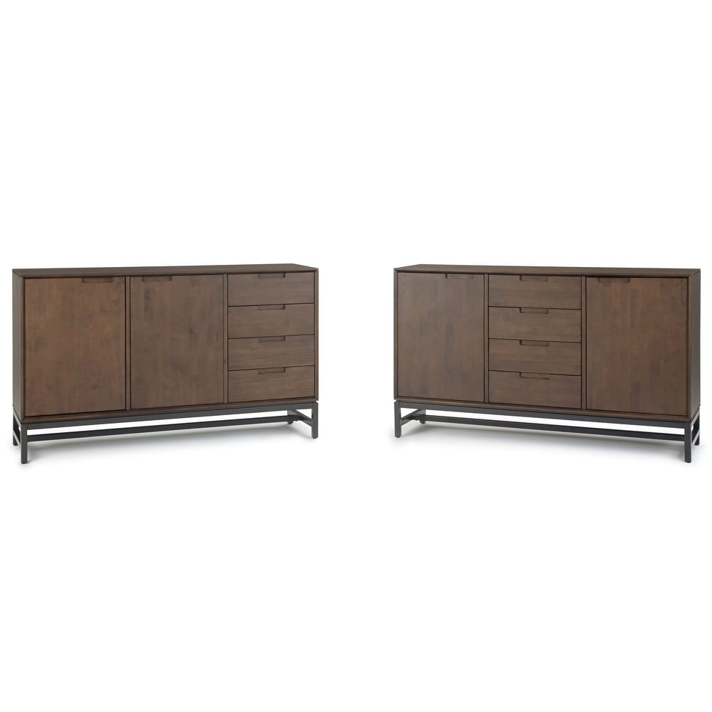 WYNDENHALL Devlin SOLID HARDWOOD and Metal 60 inchWideRectangle Industrial Sideboard with Centre Drawers in Walnut Brown