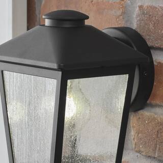 Hampton Bay Malena 1-Light Black Hardwired Outdoor Wall Lantern Sconce with Clear Seeded Glass 5294503012