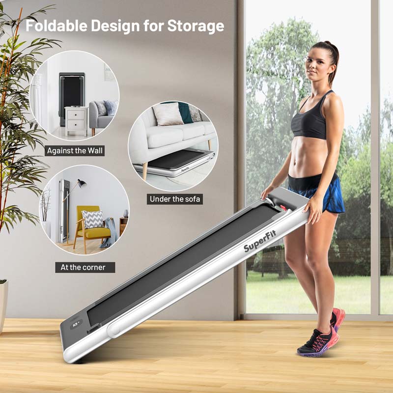 2 in 1 Folding Treadmill, 2.25HP Under Desk Electric Treadmill, Portable Walking Running Machine with Dual Display & Smart App Control