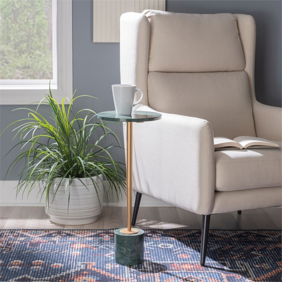 Linon Henny Metal and Marble Drink Table in Gold and Green   Contemporary   Side Tables And End Tables   by Homesquare  Houzz