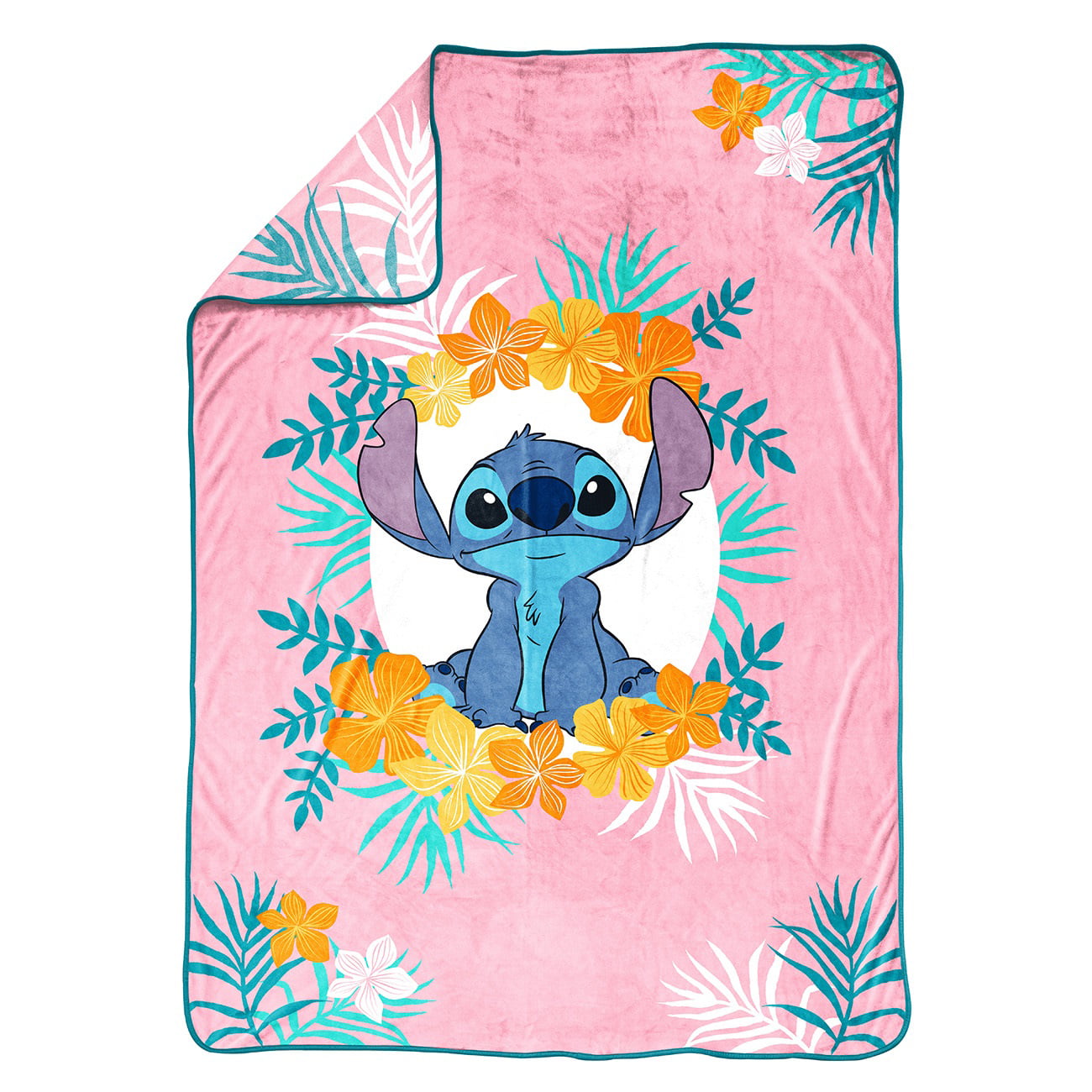 Lilo and Stitch Tropical Floral Stitch Kids Blanket， 62 x 90， Microfiber， Pink， Disney