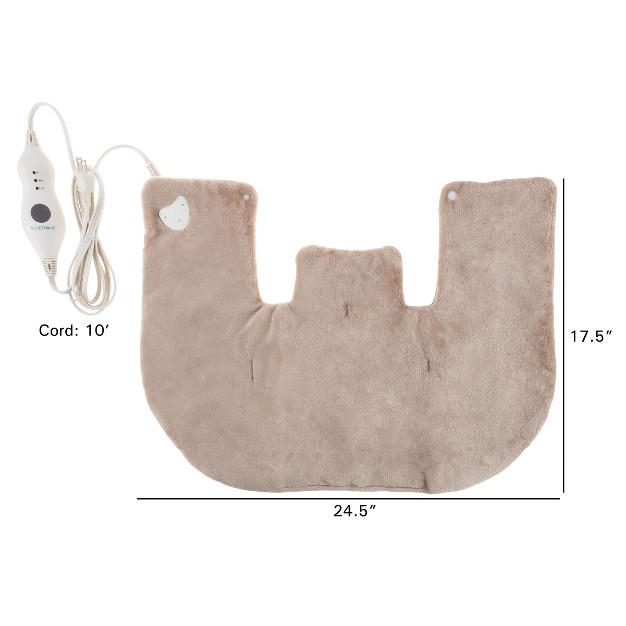 Electric Neck shoulder Warmer heating Pad With 3 Settings Auto Shut Off Front Clasp And Long Detachable Cord By Fleming Supply tan