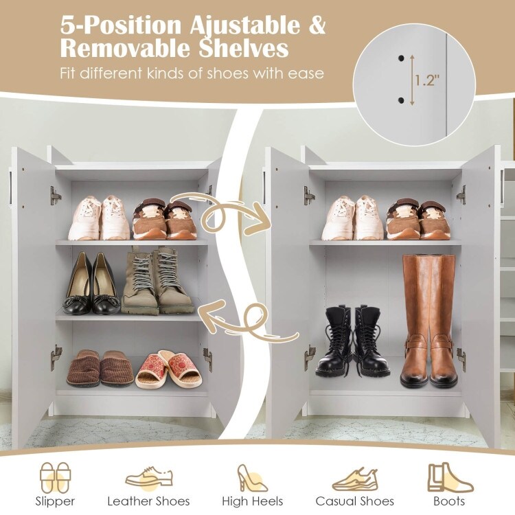 Freestanding Shoe Cabinet with 3 Postition Adjustable Shelves White   32.5\