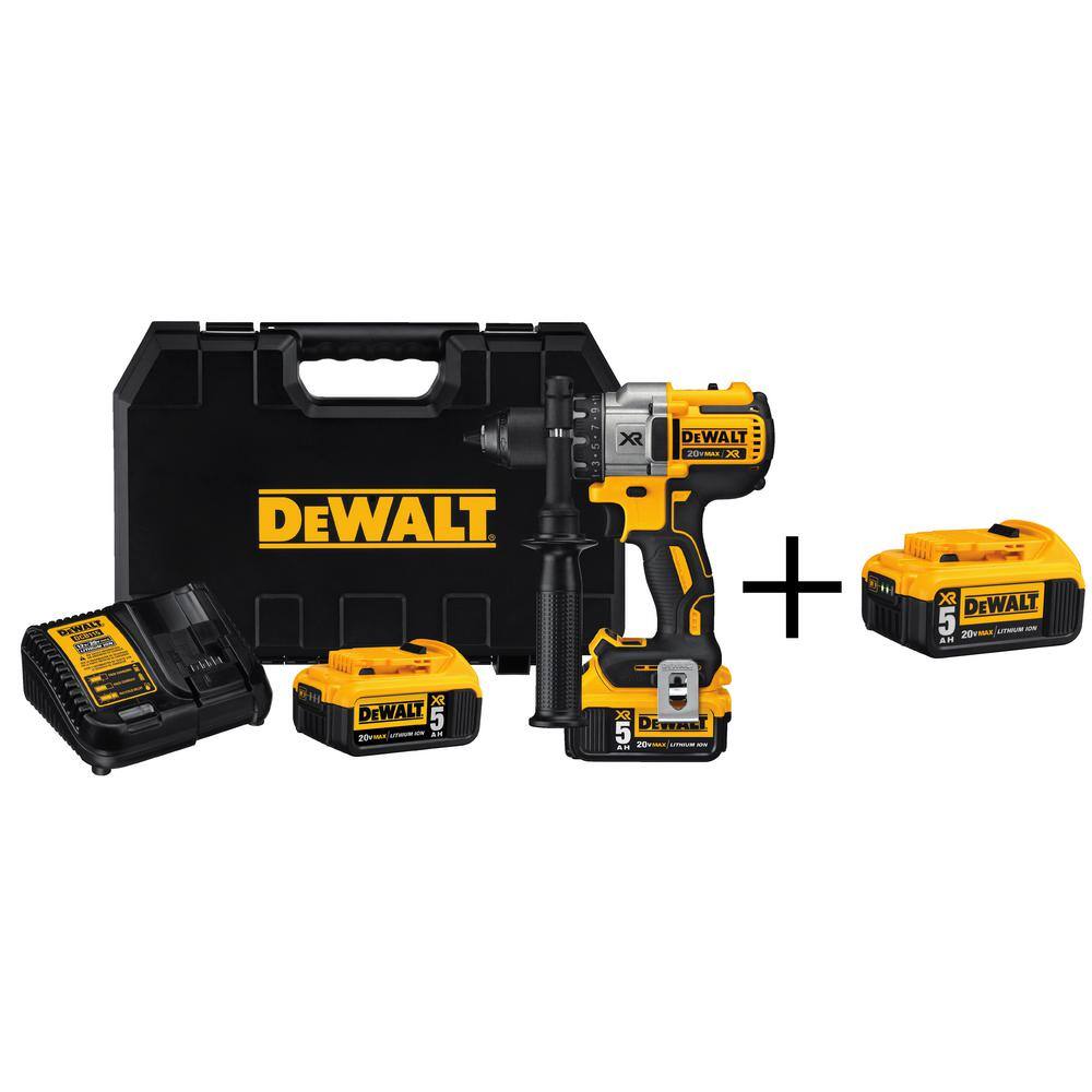 DW 20V MAX XR Cordless Brushless 3-Speed 12 in. DrillDriver and (3) 20V 5.0Ah Batteries and Charger DCD991P2W5B