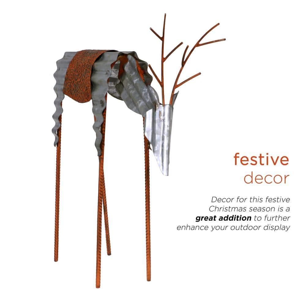 Alpine Corporation 20 in. Tall Metal Rustic Grazing Reindeer Christmas Decoration JUM326