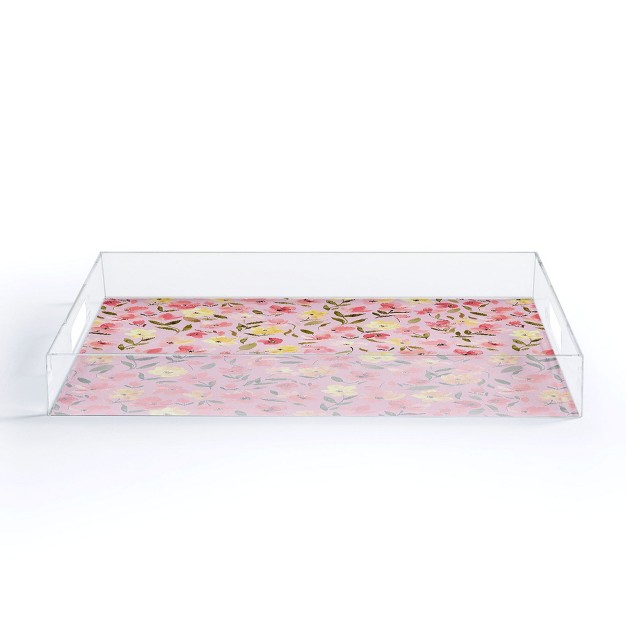 Ninola Design Fresh Flowers Pink Acrylic Tray Deny Designs