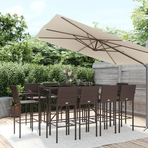 vidaXL Patio Bar Set 11 Piece Outdoor Table and Chair Set Brown Poly Rattan   Tropical   Outdoor Pub And Bistro Sets   by vidaXL LLC  Houzz