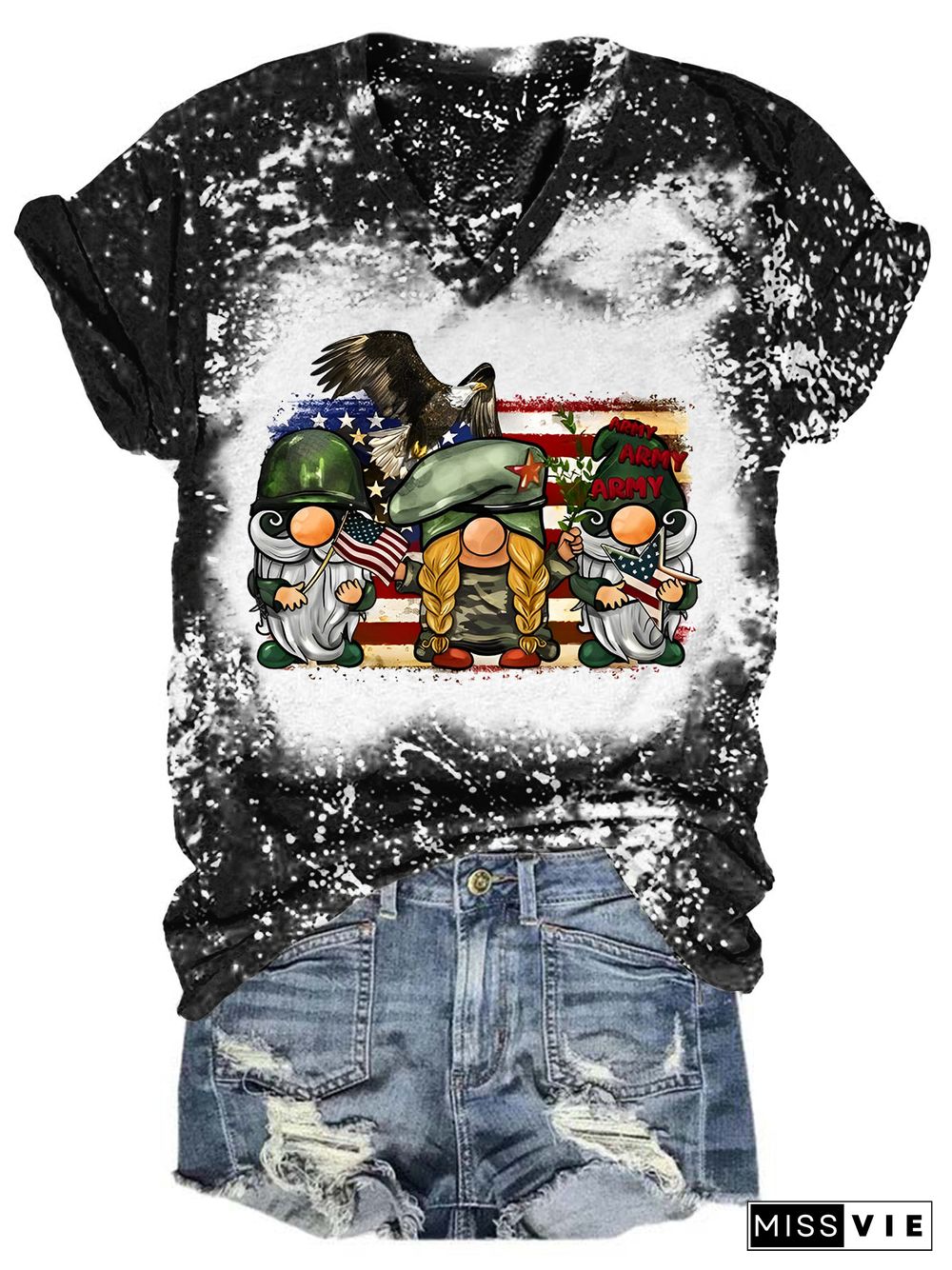 Military Gnomes Tie Dye V Neck T-shirt