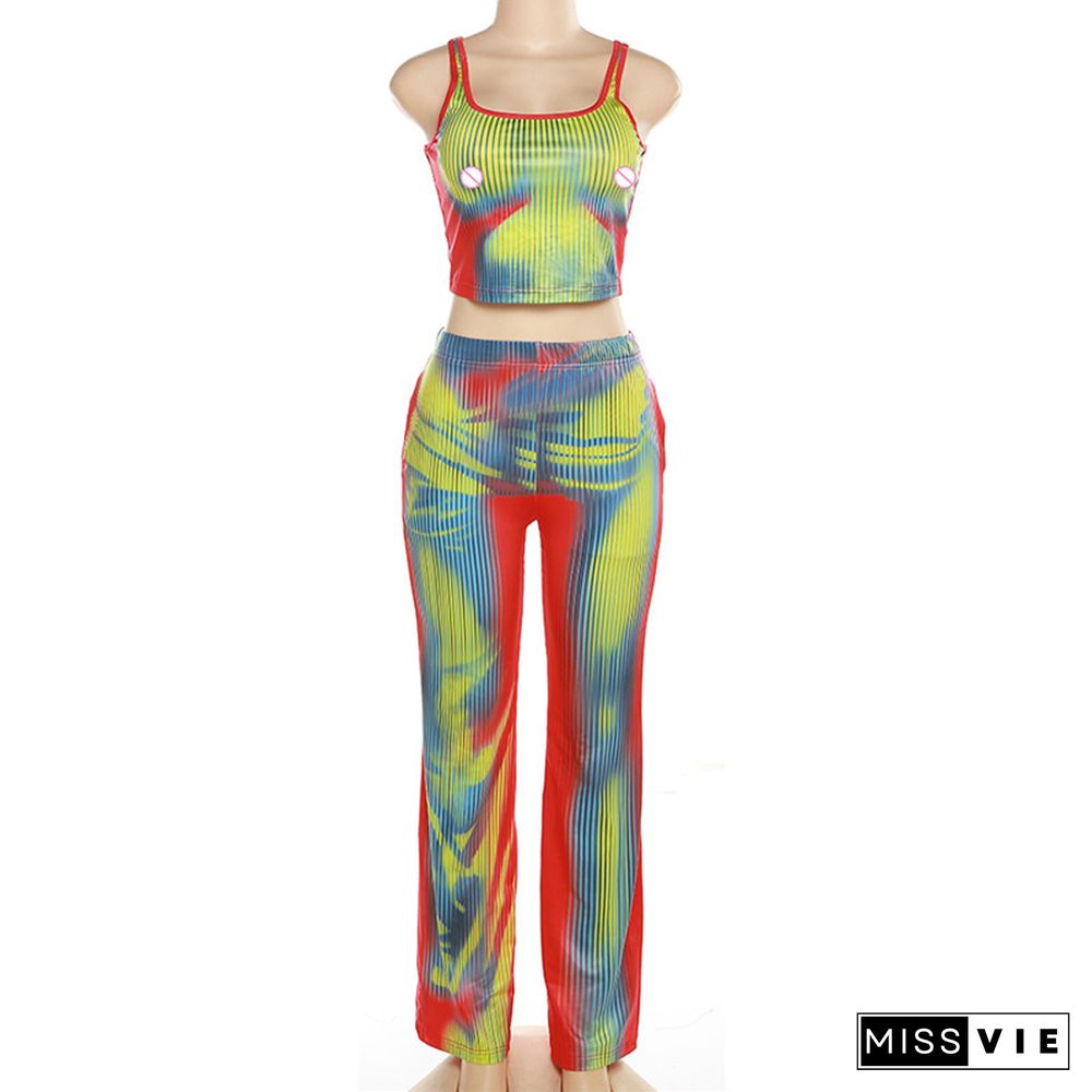 3D Body Print Tank Tops Straight Pants 2 Piece Set