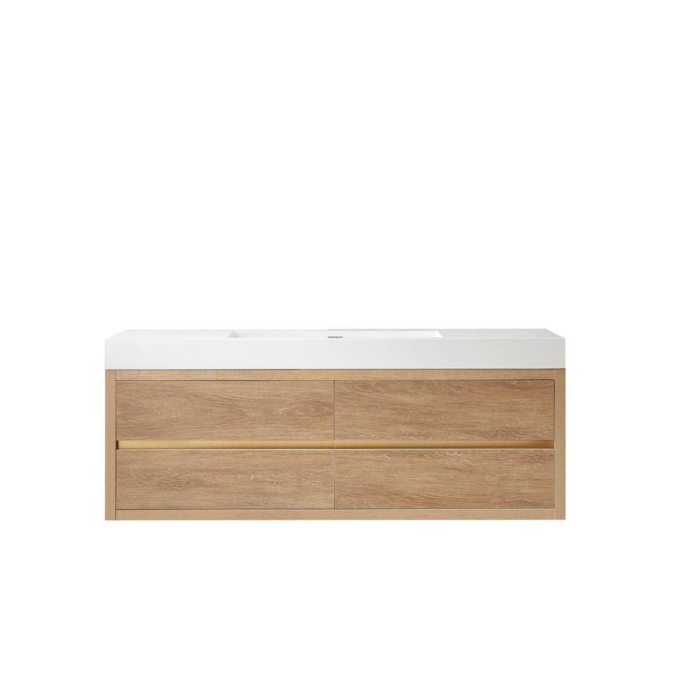 ROSWELL Palencia 60 in. W x 20 in. D x 23.6 in. H Bath Vanity in North American Oak with White Integral Composite Stone Top 803160-NO-WHN