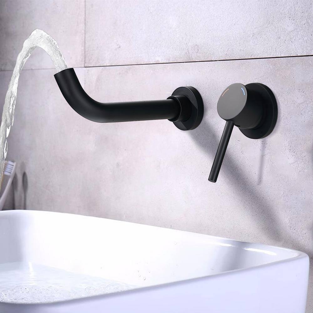 satico Single-Handle 2-Hole Wall Mount Sink Bathroom Faucet with Valve in Matte Black MBBF003DR