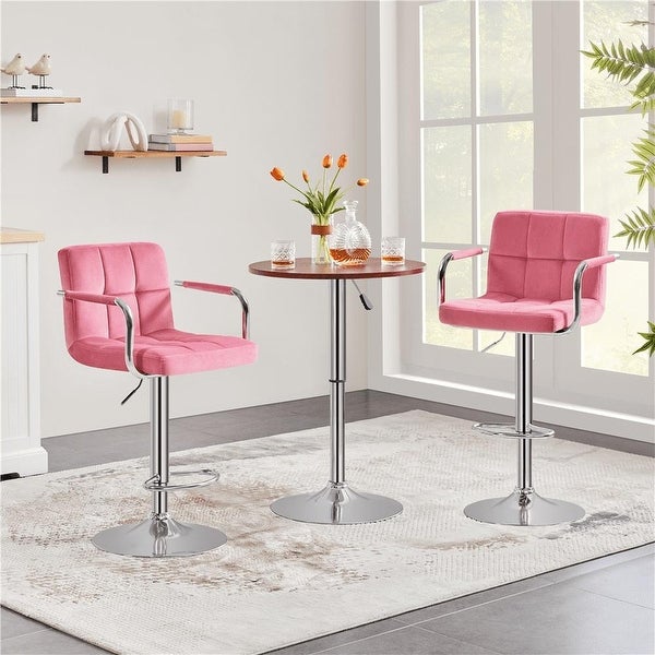 2PCS PU Leather Swivel Bar Stools with Backrests Footrest for Kitchen Dining Room， Beige