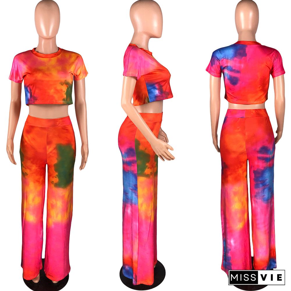 Colorful Tie-Dye T-shirt Straight Tube Pants Casual Two-piece Set