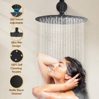 EVERSTEIN 1-Spray Patterns with 2.5 GPM 12 in. Wall Mount Dual Shower Heads with 6-Body Jets in Matte Black (Valve Included) SF-R3F12W-6379-BK