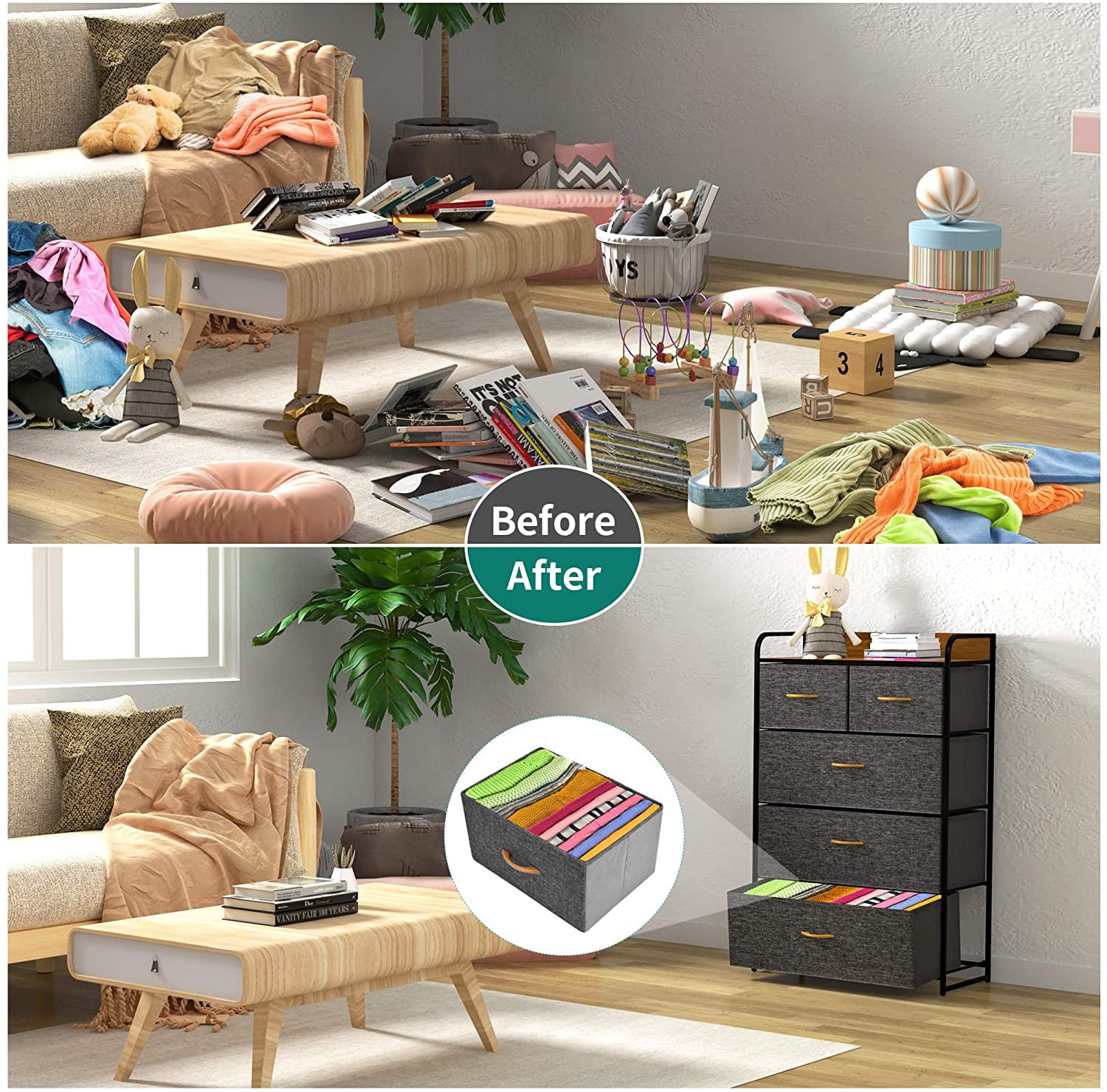 YITAHOME Modern 5 Drawers Gray Dresser Room Unit Organizer