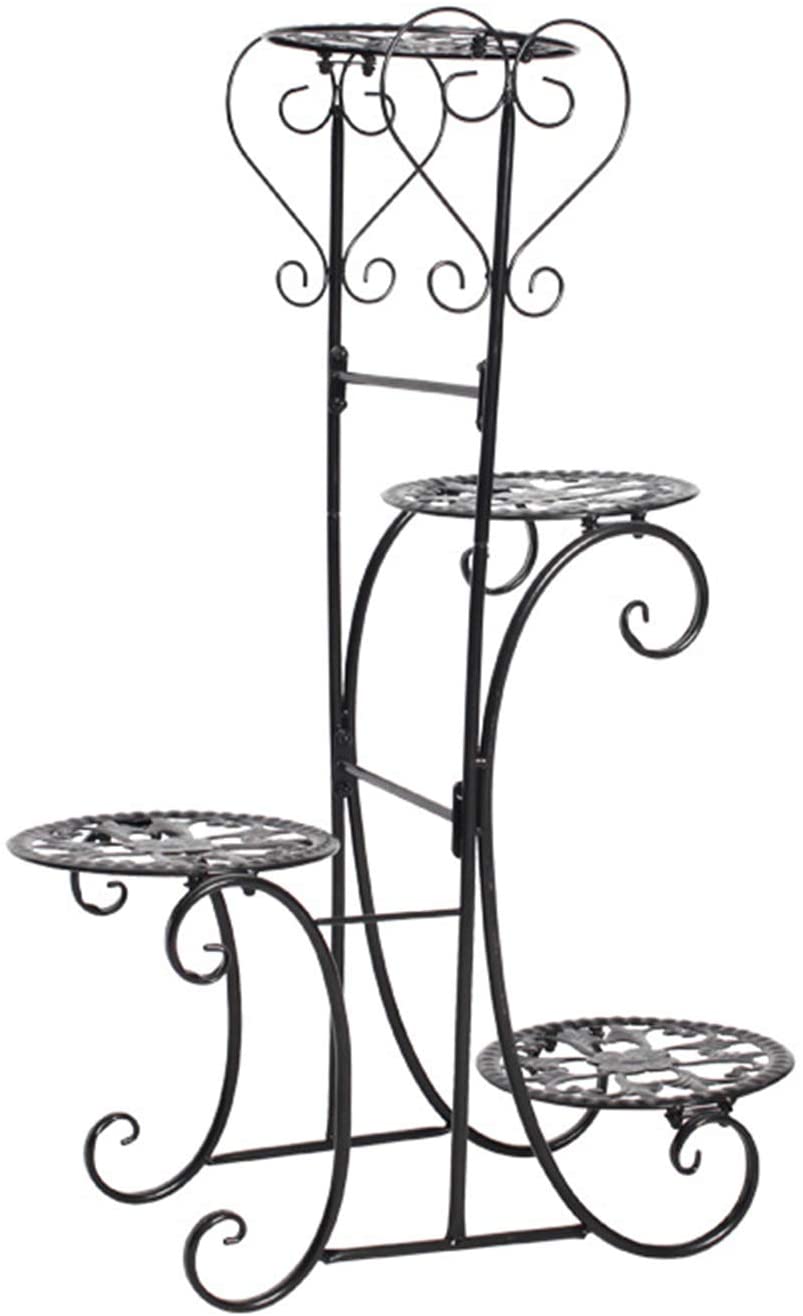 ANQIDI 4 Tier Round Tray Plant Stand Metal Flower Pot Display Holder Balcony Floor-standing Multilayer Shelf Rack Black