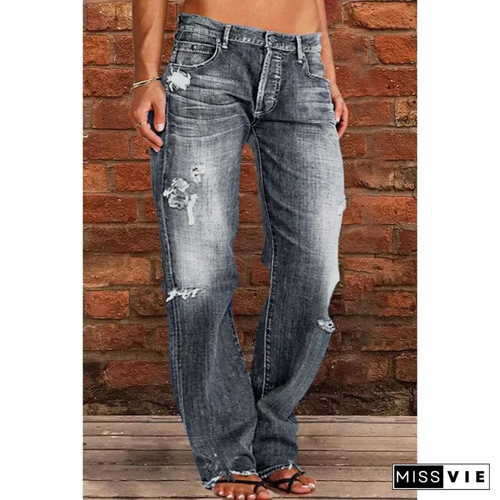 Plus Size Casual Pockets Denim Jeans