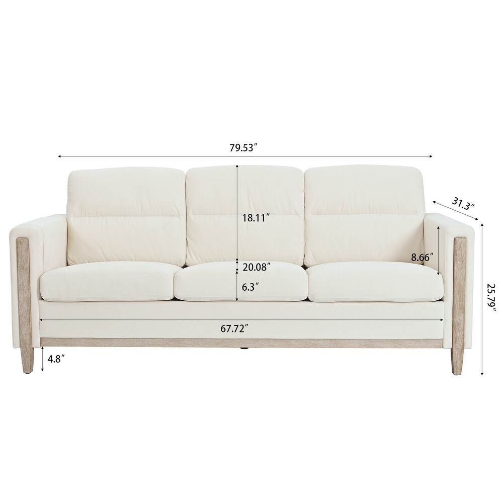 Solid Wood 3 Seater Sofa with Removable Cushions and Side Storage