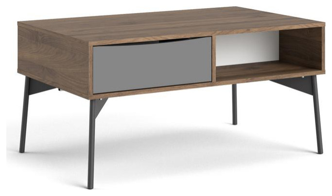 Fur Coffee Table with 1 Drawer  Walnut/White Matte/Grey   Midcentury   Coffee Tables   by Homesquare  Houzz