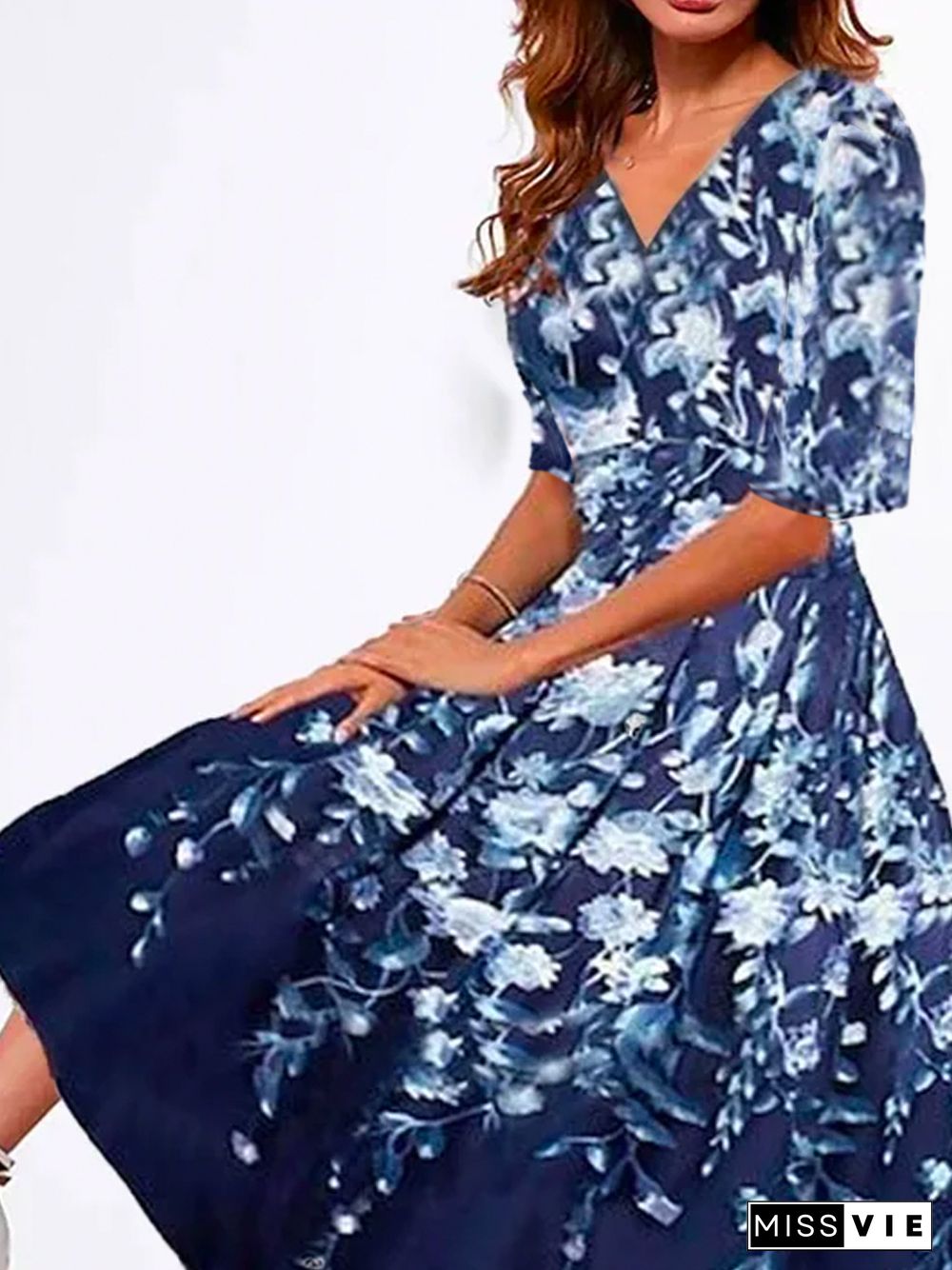 Loose Floral V Neck Dresses