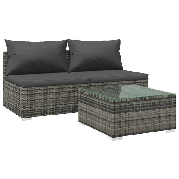 3 Piece Patio Lounge Set with Cushions Poly Rattan Gray - Overstock - 36041902