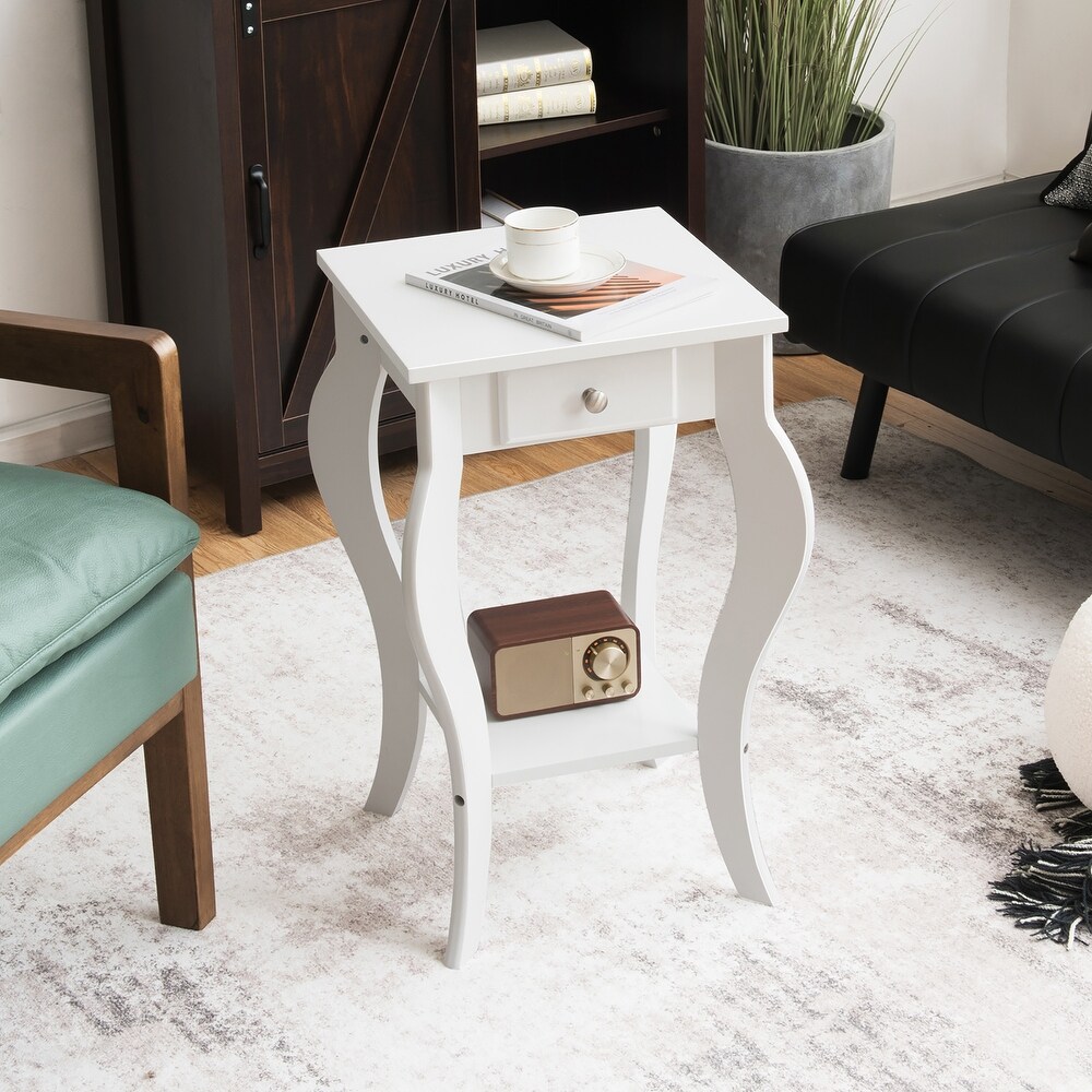 Costway End Side Table with Drawer Bottom Shelf Accent Nightstand   15''x 15'' x 23.5''