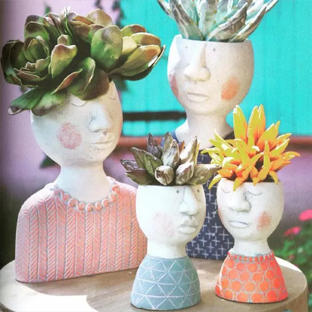 OEM art portrait face head garden supplies flowerpot resin planter human face flower pots unique vase decoration