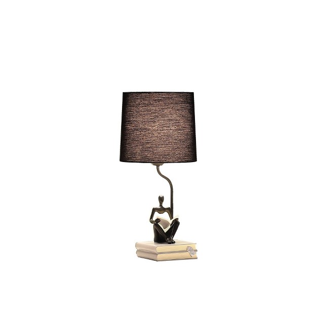 Reader Sitting A Gray Stack Of Books Polyresin Table Lamp Black Ore International