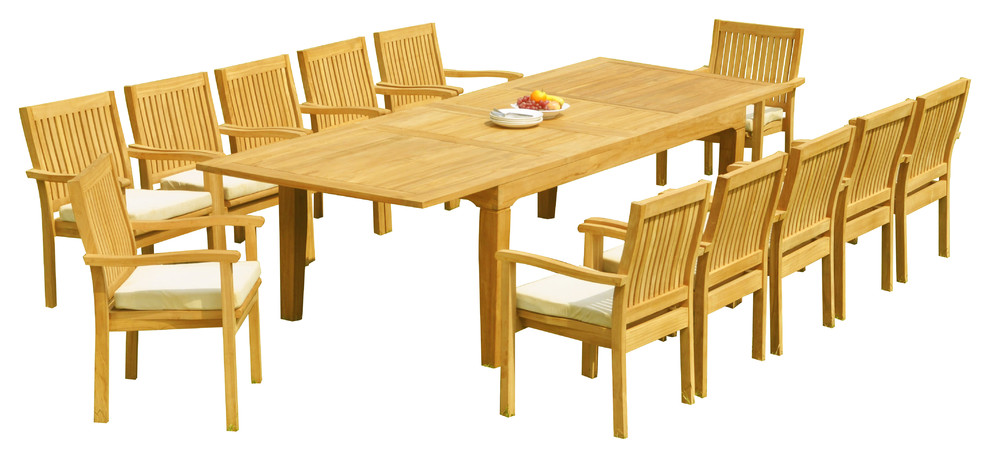 13 Piece Outdoor Teak Dining Set 122 quotRectangle Table  12 Lev Stacking Arm Chair   Transitional   Outdoor Dining Sets   by Teak Deals  Houzz