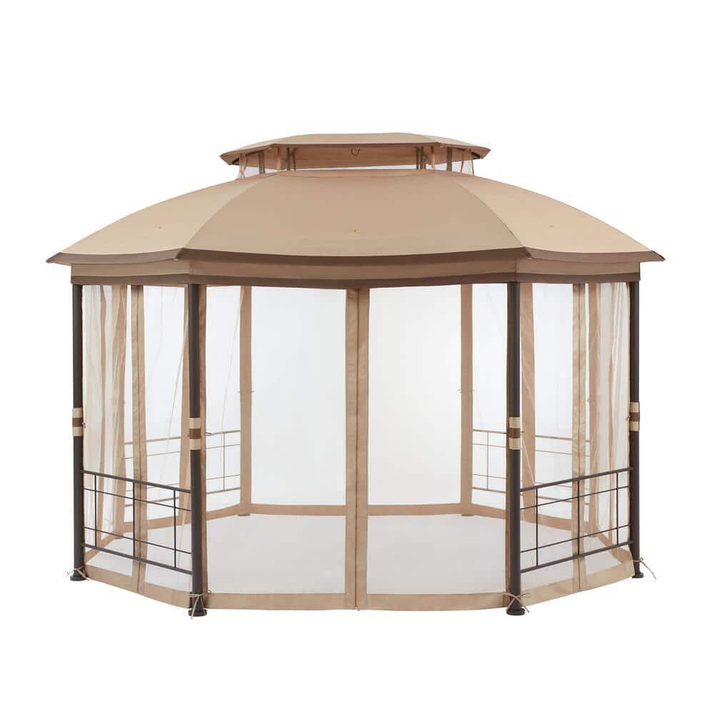 Hampton Bay Seagrove 12 ft x 10 ft Octagonal Steel Frame Gazebo with Tan Canopy