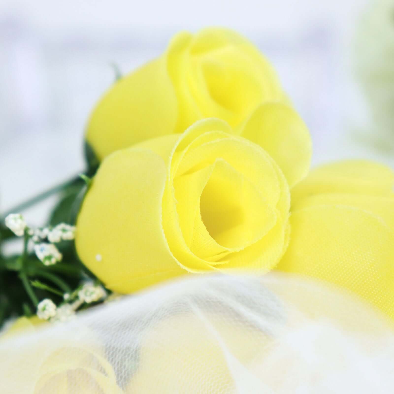 12 Bushes Yellow Artificial Premium Silk Flower Rose Bud Bouquets