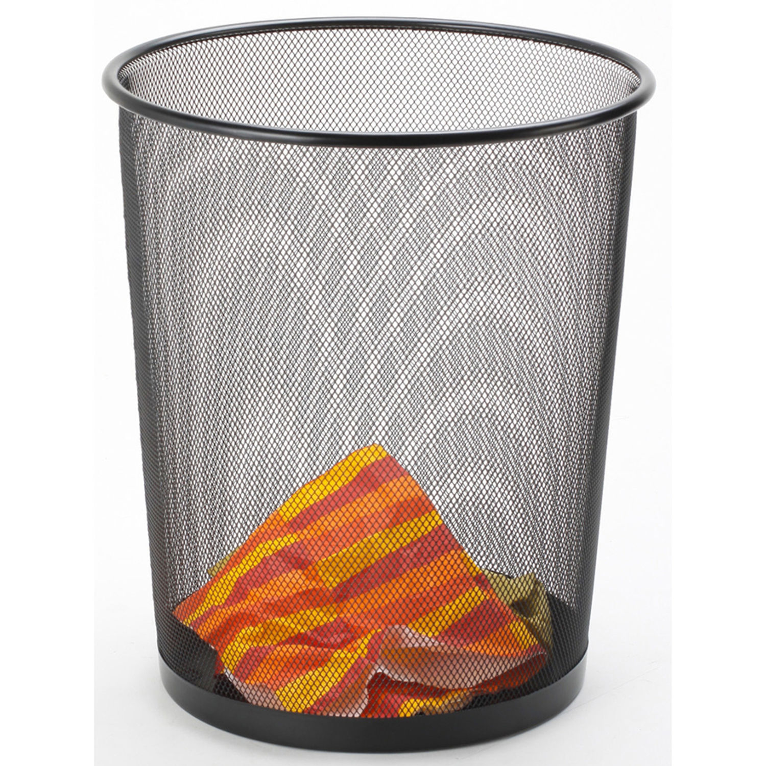 Black Steel Mesh Round Waste Bin by Lorell LLR52770