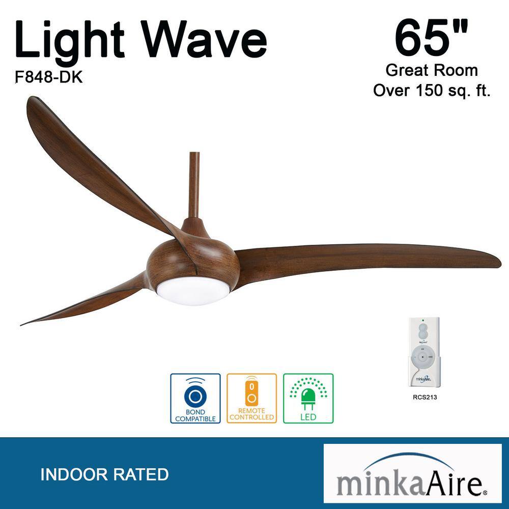 MINKA-AIRE Light Wave 65 in. Integrated LED Indoor Distressed Koa Ceiling Fan with Light and Remote Control F848-DK