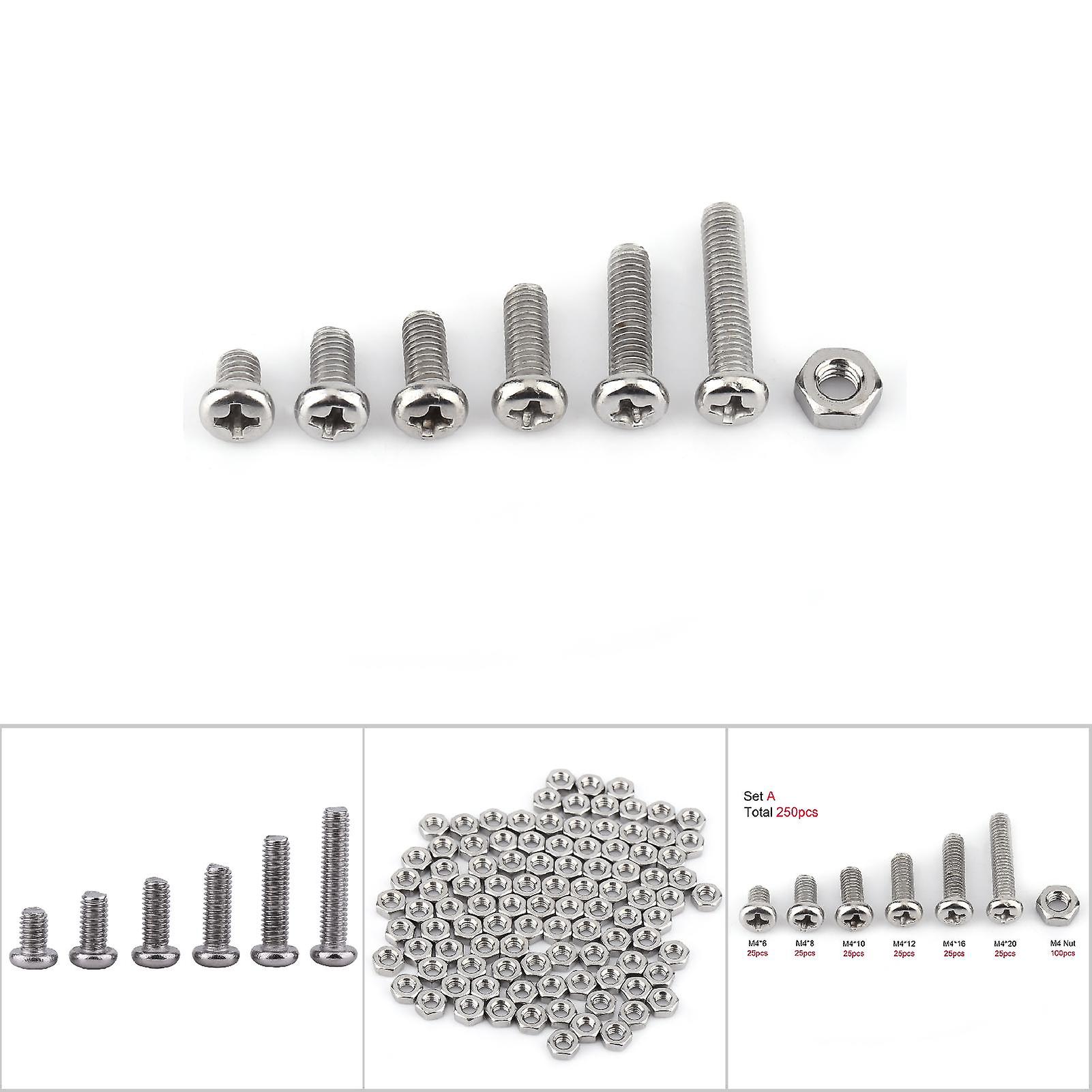 M4 Stainless Steel Ss304  Machine Screws Bolts Nuts Assortment (pan Head)