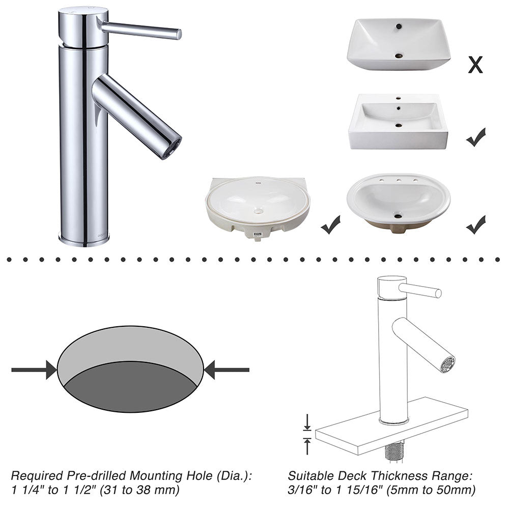 Aquaterior Bathroom Faucet Single Hole 1-Handle Cold Hot 9.25