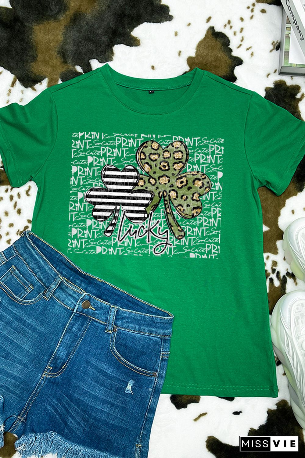 Clover Lucky Letter Print Short Sleeve Graphic Tee Wholesale